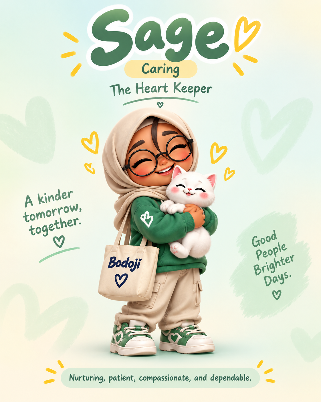 Sage, the full-body caring Bodoji character poster