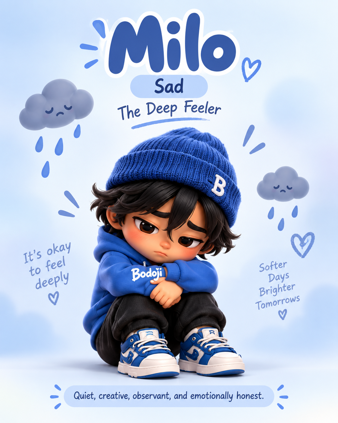 Milo, the full-body sad Bodoji character poster
