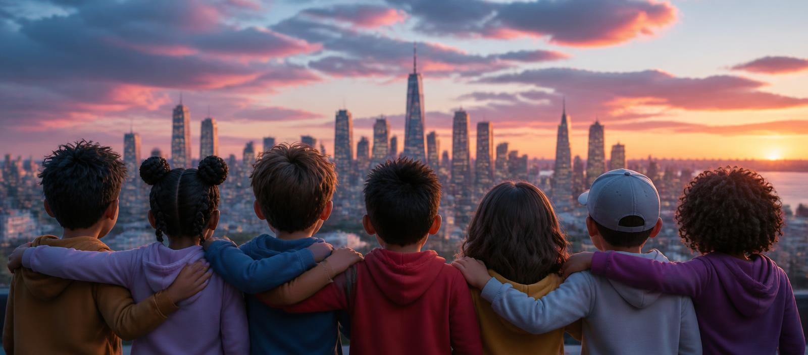 Bodoji friends together overlooking a city
